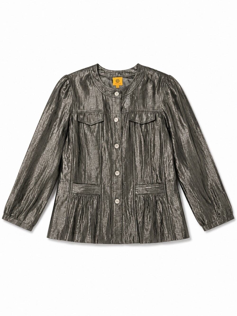 Ruby Rd. Women’s Medium Metallic Gray Button Front Jacket Long Sleeve